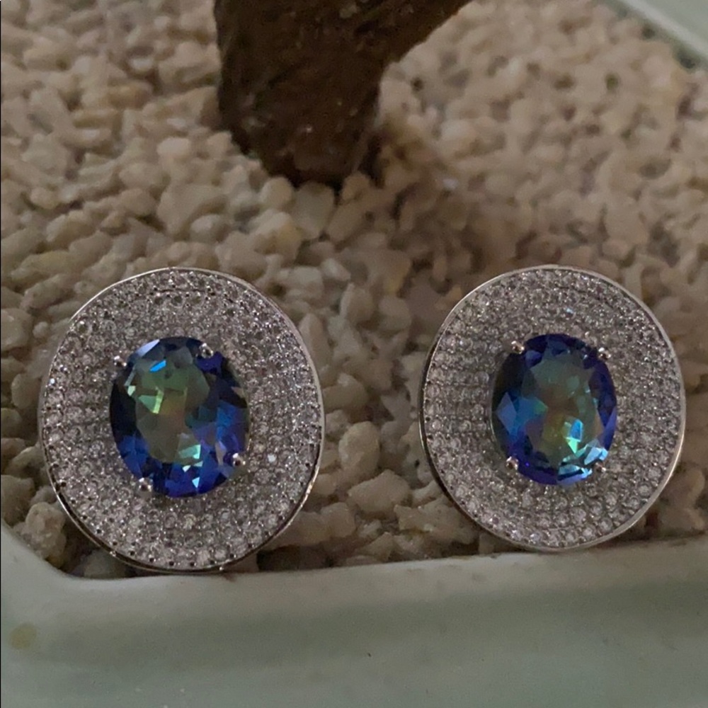 Vintage 925 mystic topaz and CZ earring